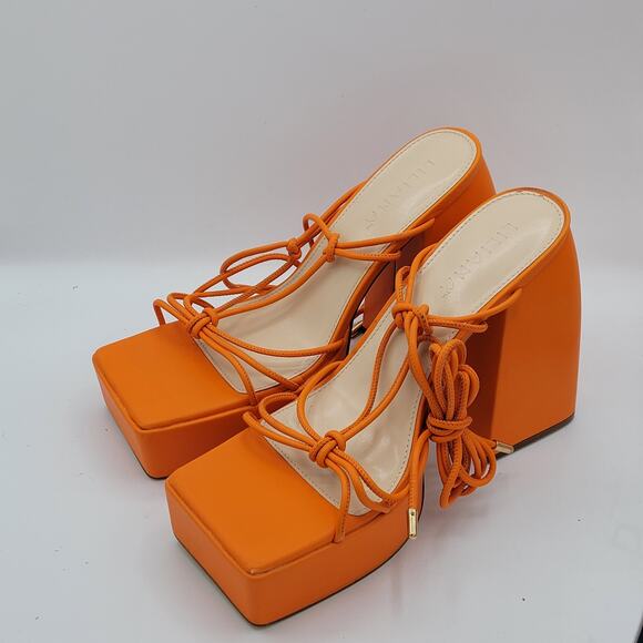 Liliana orange platform chunky heels women's size 10 - Picture 4 of 9